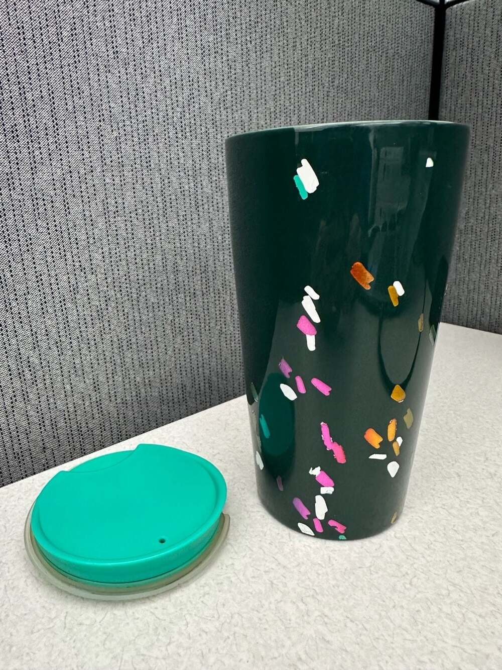 Starbucks 2019 Holiday Dark Green Confetti Splatter Ceramic Tumbler 12 oz